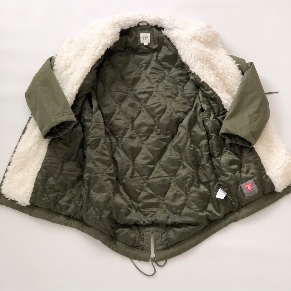 GAP Primaloft Utility Parka Olive Faux Sherpa Trim Size S - Picture 3 of 8